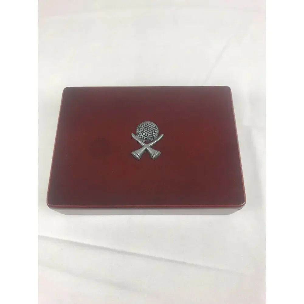 1990's Wooden Golf Playing Card Box With Golf Motif Face And 2 Decks Of Golf ...